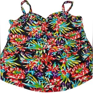 Jessica London 24W Floral Tankini Top with Bright Tropical Print 1712-X